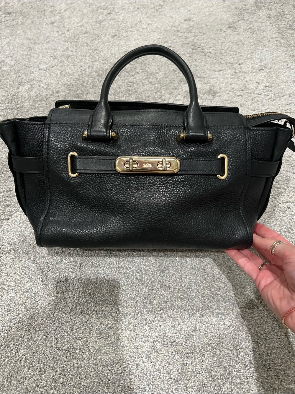 Coach Black Leather top handle Handbag with Gold Hardware